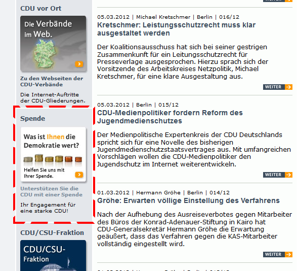 CDU-Spendenaufruf